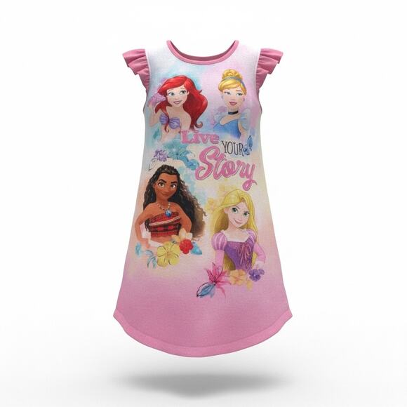 Disney Princess Girls Nightgown Live Your Story Ariel Rapunzel Cinderella Size 6 - Picture 1 of 4